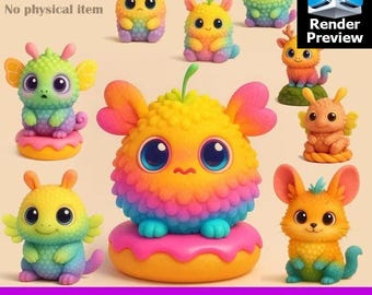 Bundel met schattige pluizige dieren: 10 schattige figuren voor 3D-printen | Kawaii-babyspeelgoed | Digitale download