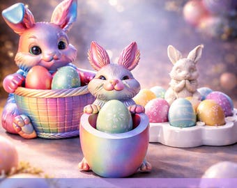 Easter Bunny STL Bundle 3 in 1 | Egg Holder, Basket and Tray | Easter Decor 3D Print Models | Digital Download | No Shipping