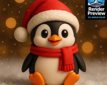 Christmas Penguin STL – Cute Single-Color 3D Model for Printing | Holiday Decor | Single-Color Statue | Digital Download