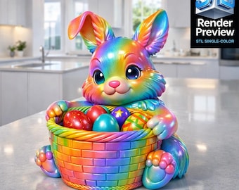 Adorable Easter Bunny STL | Rabbit with Basket and Eggs | Easter Decor 3D Print Model | Digital Download | No Shipping