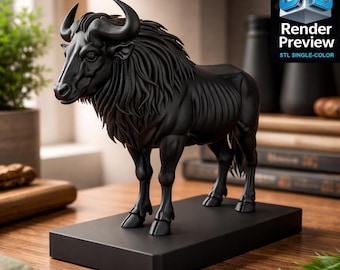 African Wildebeest STL | Gnu Antelope Statue | Wildlife Decor 3D Print Model | Digital Download | No Shipping