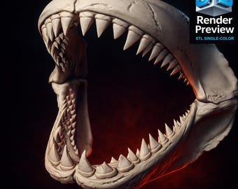 Shark Jaw | Single-Color STL Model for 3D Printing | Shark Jaw Sculpture | Ocean Horror Decor | Digital File
