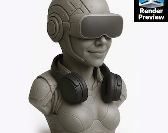 Cyberpunk Headphone Stand – Futuristic Gamer Girl Bust Model for 3D Printing | Sci-Fi Desk Decor | Digital Download