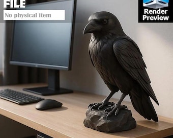 Gothic Raven Statue – Crow Figurine Single-Color Model for 3D Printing | Dark Art Decor | Digital Download