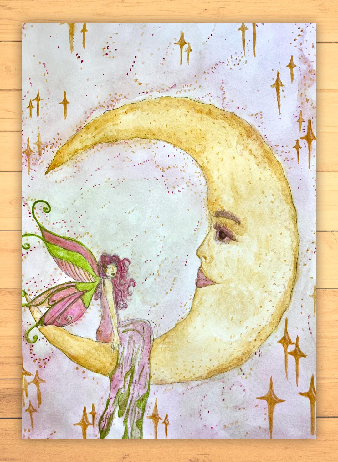 Whimsical Moon Fairy Poster | Celestial Watercolour Art - Etsy