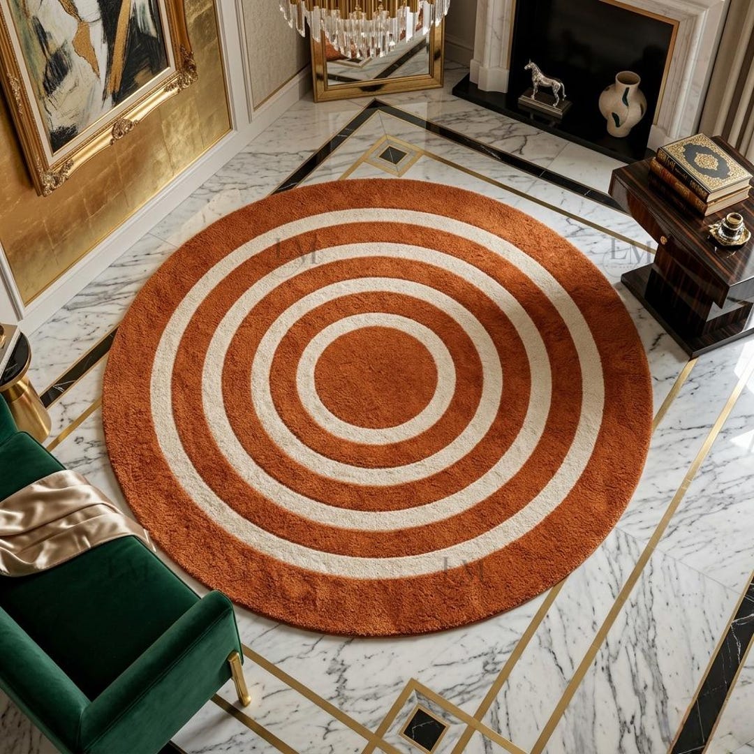 Eclectic Round Wool Rugs Modern Round Wool Rug, Hand Tufted Abstract Area Contemporary Circle ...
