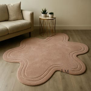 Blush Bloom Wave – Abstract Cloud-Shaped Hand-Tufted Wool Rug for Living Room, Bedroom,  Size 5x5, 8x8