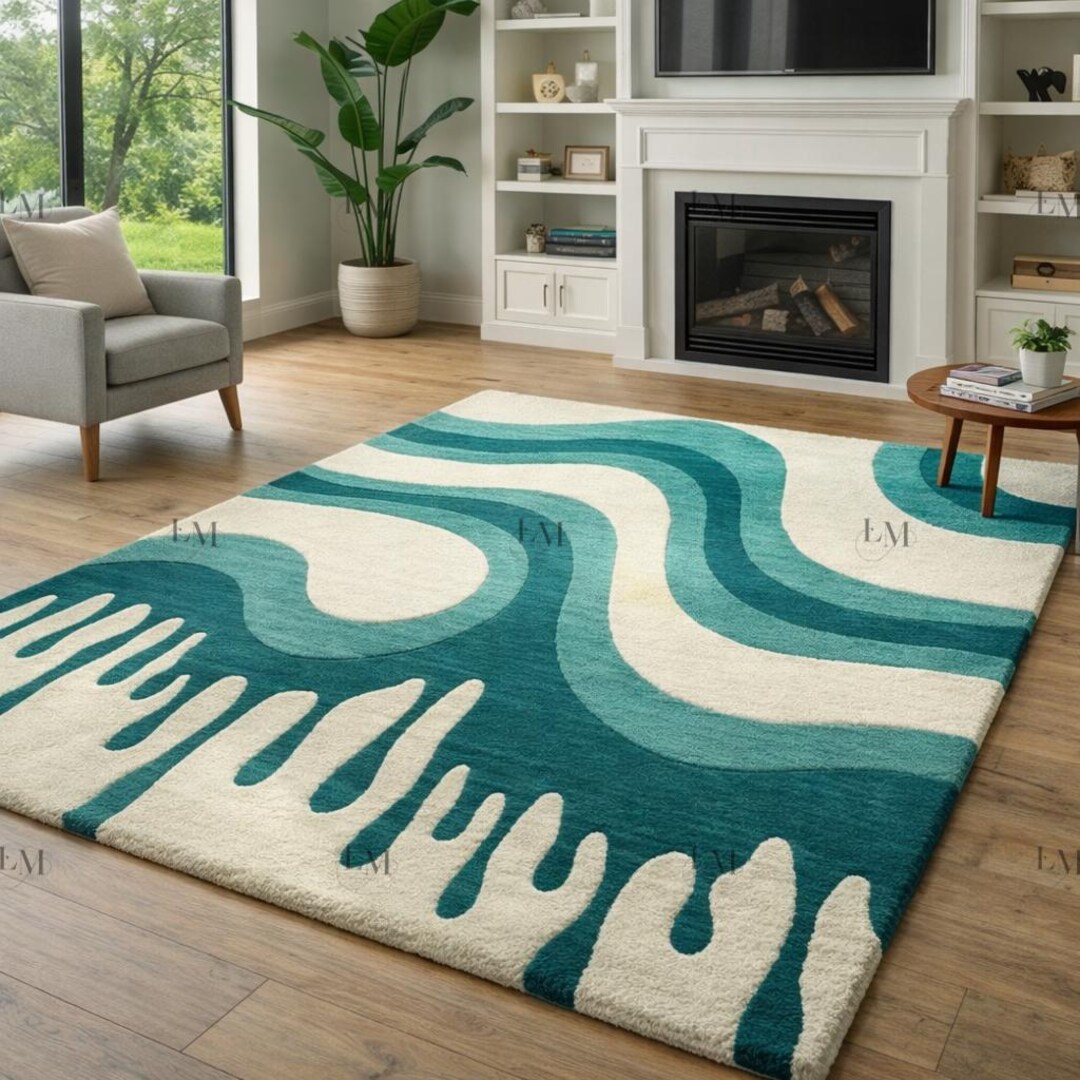 Melting Drip Hand Tufted Abstract Wave Rug – Modern Wool Area Carpet ...