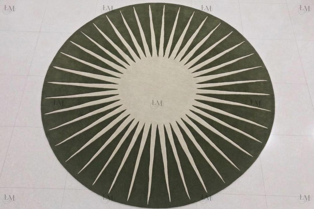 Round Sunburst Hand Tufted Wool Rug, Modern Abstract Circular Carpet ...
