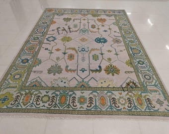 Handgeknüpfter Wollteppich - Vintage Floral Geometrischer Teppich Handgefertigter Teppich, Sondergröße verfügbar.