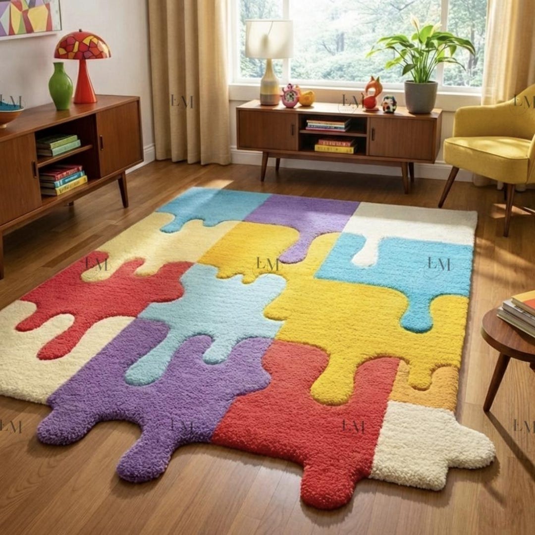 Hand-tufted Melting Puzzle Rug-colorful Paint Drip Area Rug,handmade ...