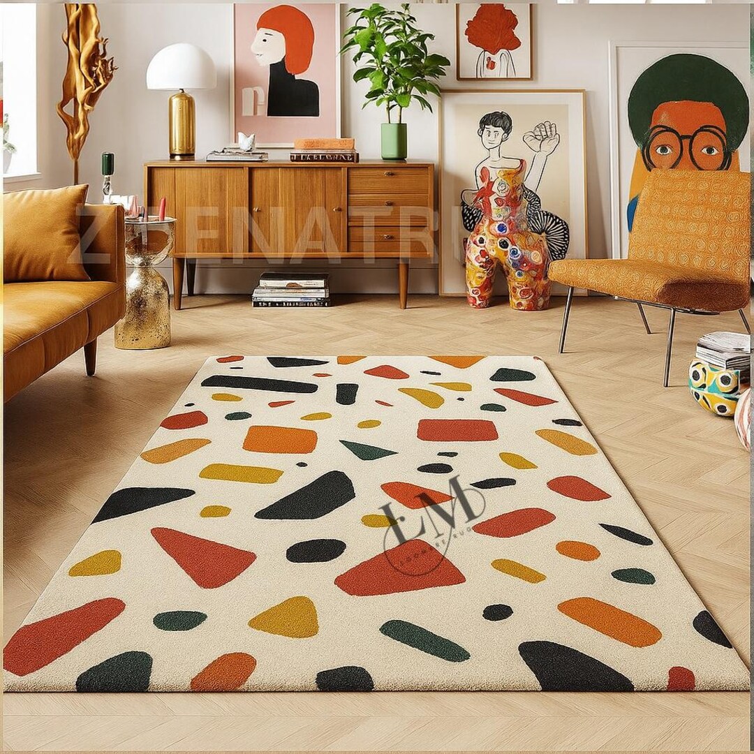 Terrazo Rug Hand-tufted Wool Terrazzo Rug: Multicolor Abstract Modern Design for ...