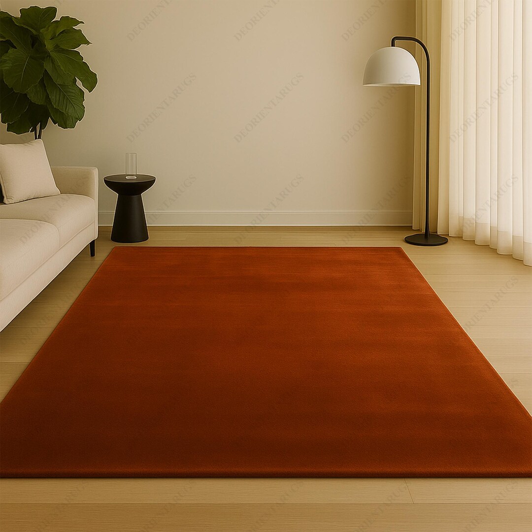 Solid Plush Rug Handmade Solid Rust Plush Rug Thick Cozy Living Room Bedroom Rug ...