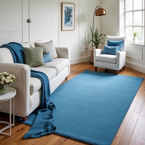 Hand-Tufted Wool Area Rug: Ice Blue Solid Color, New Zealand Wool