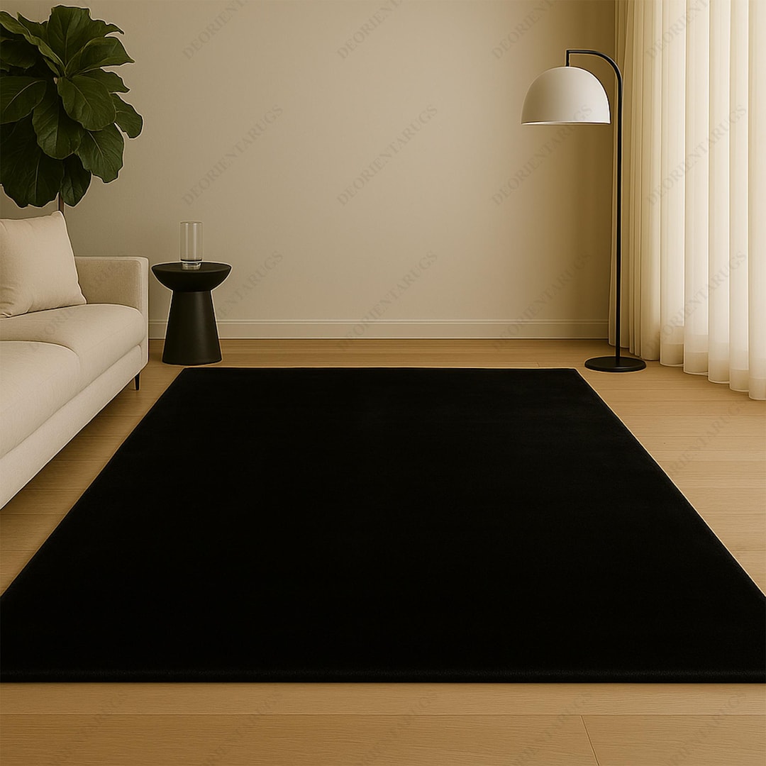 Handmade Jet Black Wool Rug: Modern Minimalist Carpet - Etsy