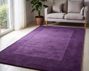 Hand-Tufted New Zealand Wool Rug: Solid Purple Minimalist Carpet