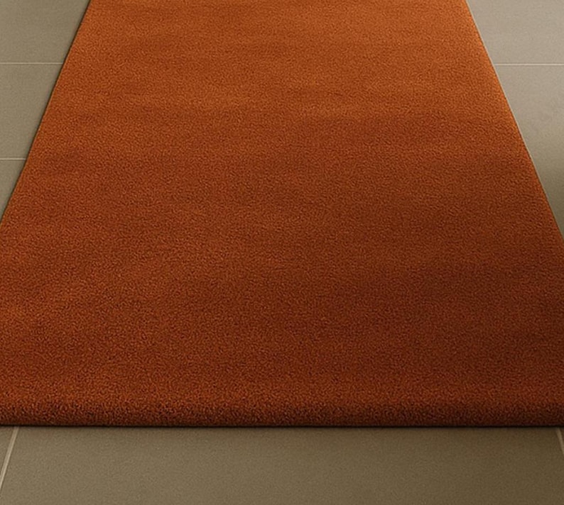 Handmade Minimalist Rust Solid Color Rug Runner – Modern Style Carpet ...