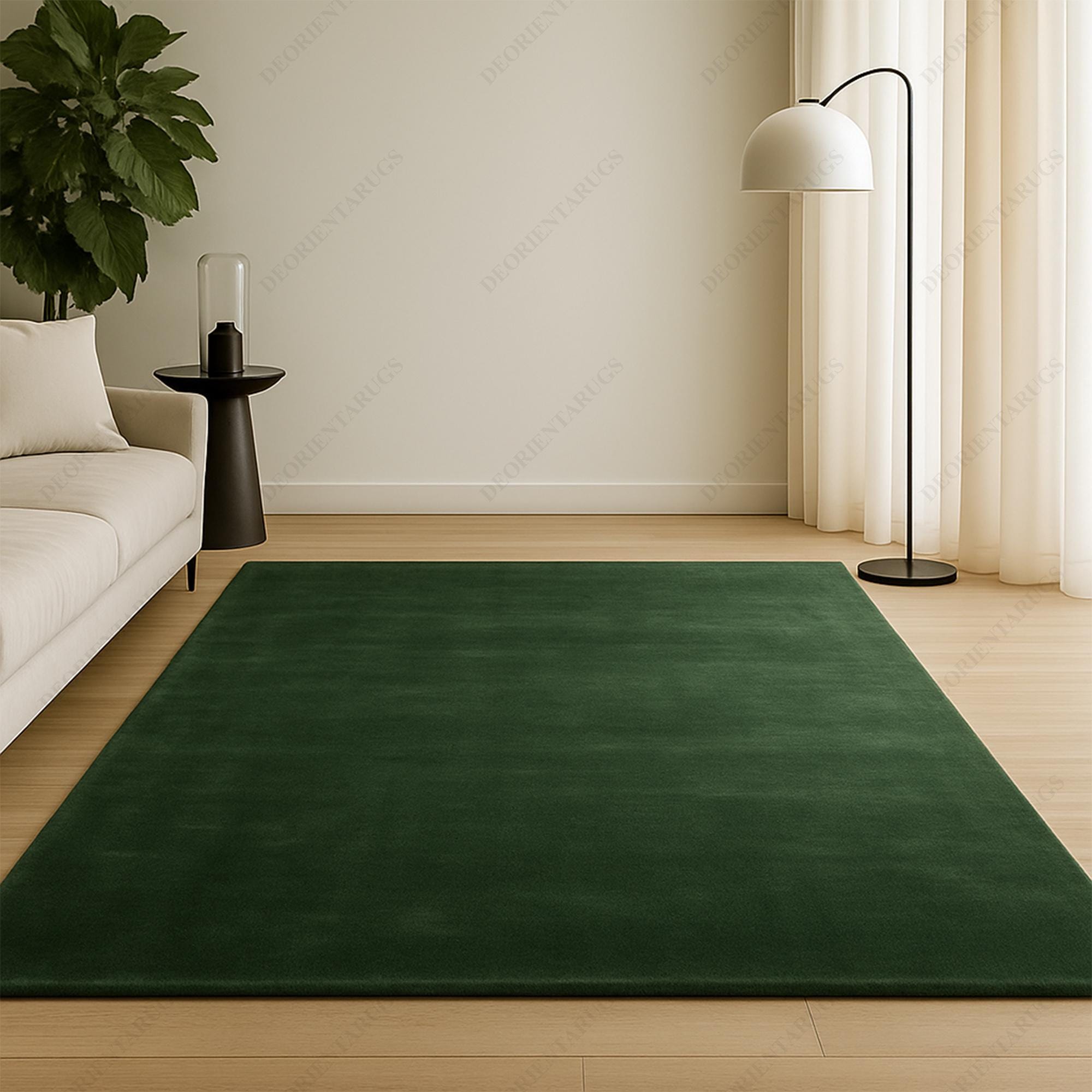 Modern Handmade Solid Dark Green Color Wool Area Rug Custom Sizes & Colors