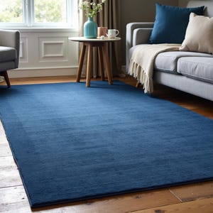 Hand-Tufted New Zealand Wool Rug: Solid Blue Plush Rug