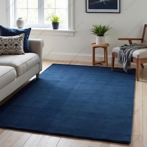 Hand-Tufted Royal Blue Wool Rug: Plush Solid Color, Custom Size