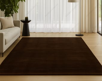 Modern Handmade Solid Chocolate Brown Color Wool Area Rug | Custom Sizes & Colors