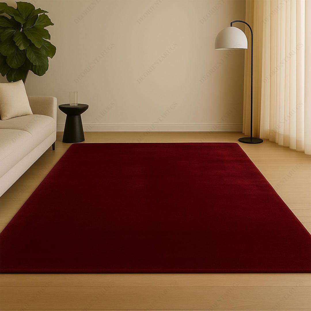 Layering Rug Maroon Plush Handmade Wool Rug | Maroon Solid Color Carpet | Custom Area Rug ...