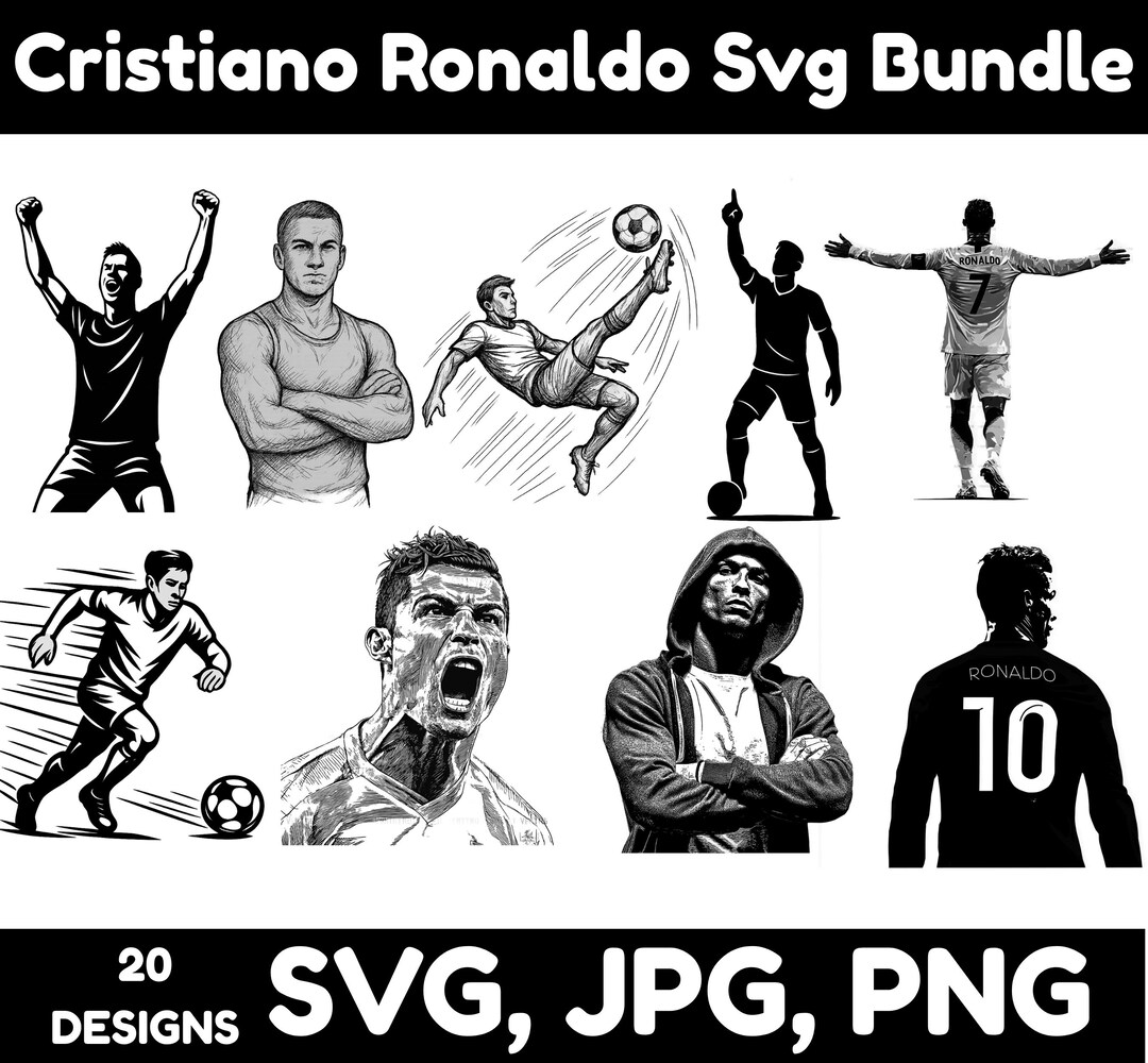 Cristiano Ronaldo SVG Bundle | CR7 Clipart | Football Soccer SVG PNG ...