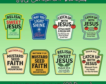Paquete SVG de condimentos divertidos con Jesús: mayonesa, kétchup y salsa (descarga digital)