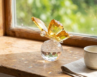 Crystal Butterfly Figurine, Elegant Butterfly Decor, Nature Inspired Home Accent Gift