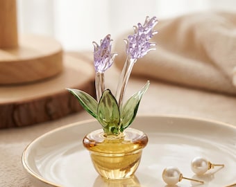 Glazen irisbloembeeldje, ingemaakte bloemensculptuurcadeau, botanisch bureaudecor, minibloemornament voor thuiskantoor