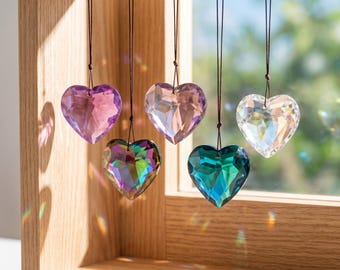 Heart Prism Suncatcher Pendant, Rainbow Window Hanging Decor, Romantic Gift for Home or Car