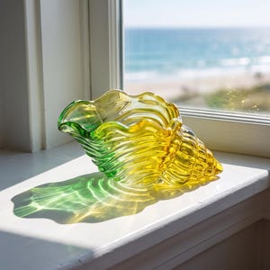 Glass Conch Shell Ornament, Coastal Seashell Decor for Beach House Shelf, Ocean Inspired Tabletop Accent Gift