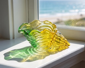 Glass Conch Shell Ornament, Coastal Seashell Decor for Beach House Shelf, Ocean Inspired Tabletop Accent Gift