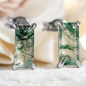 Sterling Silver Moss Agate Stud Earrings: Handmade Gemstone Jewelry