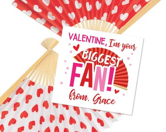 Biggest Fan Valentines, Valentines Day Tag, Fan Valentine Tag, Fan Gift, Biggest Fan, Folding Fan, Biggest Fan Valentine, Classroom Gift