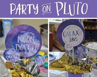 Party on Pluto, Poor Pluto Party Decorations, Planet Pluto Party, Pluto Printables, Space Party, Space Decorations, Lauren Haddox Design