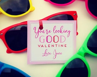 Looking Good Valentine, Valentines Day Tag, Sunglasses Valentine Tag, Personalized Valentine Tags, Classroom Valentine, Preschool Valentine
