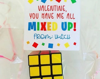 All Mixed Up Valentine, Valentines Day Tag, Rubix Cube Valentine Tag, All Mixed Up Valentine Tag, Personalized Valentine Tags