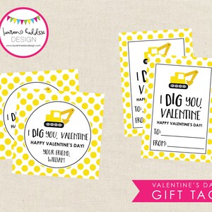 I Dig You Valentine, Construction Valentine, Bulldozer Valentine, Digger Valentine, Valentine Gift Tag, Personalized Valentine Tag image 2