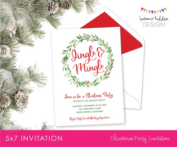 Jingle and Mingle Invitation, Holiday Party Invitation, Christmas Party Invitation, Christmas Invitation, Holiday Invitation Il_570xn