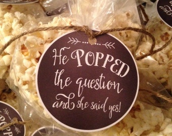 He Popped the Question Gift Tag, Engagement Favor Tag, Popcorn Favor Tag, Engagement Stickers, Wedding Stickers, Lauren Haddox Designs