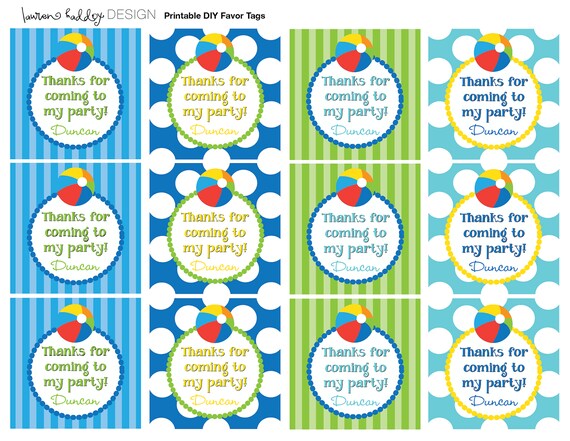 Diy Printable Beach Ball Favor Tags Etsy