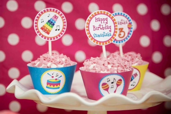 Music Cupcake Toppers, Music Birthday Party, Music Birthday Decor, Music Party, Music First Birthday, Cupcake Toppers, Lauren Haddox Designs Il_570xn