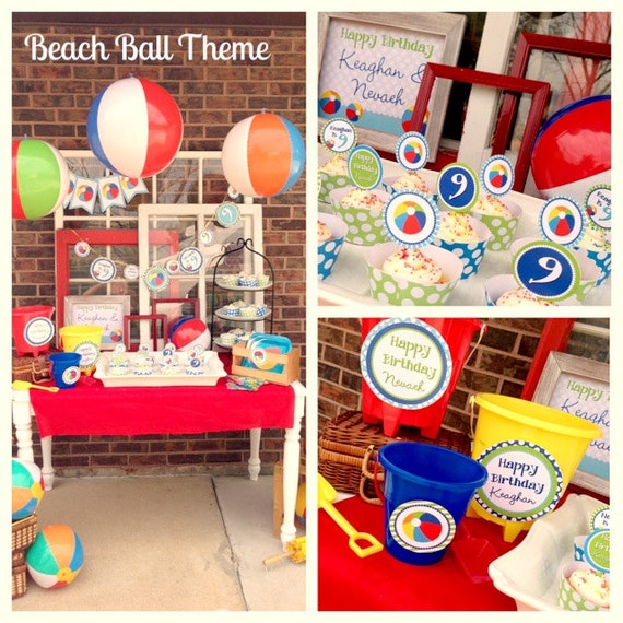 Diy Printable Beach Ball Cupcake Toppers Etsy