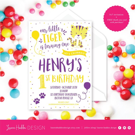 Little Tiger Birthday Invitation, Tiger Birthday, Tiger Printables, Little Tiger Decorations, LSU, Clemson, Auburn, Lauren Haddox Designs Il_570xn