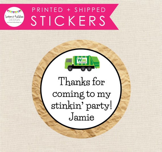 Garbage Favor Stickers, Garbage Party Stickers, Printed Garbage Stickers, Round Favor Labels, Favor Labels, Lauren Haddox Designs Il_570xn