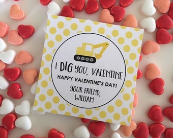 I Dig You Valentine, Construction Valentine, Bulldozer Valentine, Digger Valentine, Valentine Gift Tag, Personalized Valentine Tag