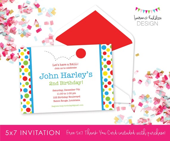 Red Ball Birthday Invitation, Red Ball Birthday, Red Ball Printables, Red Ball Birthday Decorations, Lauren Haddox Designs Il_570xn