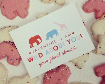 Wild About You Valentine, Valentines Day Tag, Animal Cracker Valentine Tag, Personalized Valentine Tags, Lauren Haddox Designs