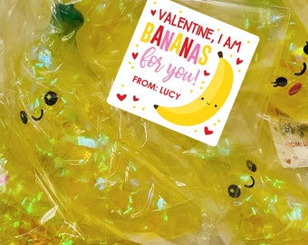 Squishy Banana Valentines Day, Valentines Day Tag, Squishy Banana Valentine Tag, Squishy Banana Gift, Bananas for you valentine, Minion